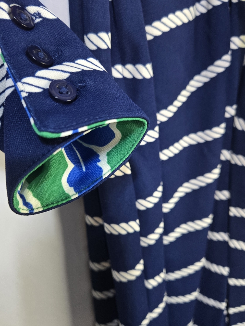 TWRHLL By Christie Brinkley Sz PXS Navy Rope-Print L/Sl Tie Shirt Dress - Picture 6 of 12